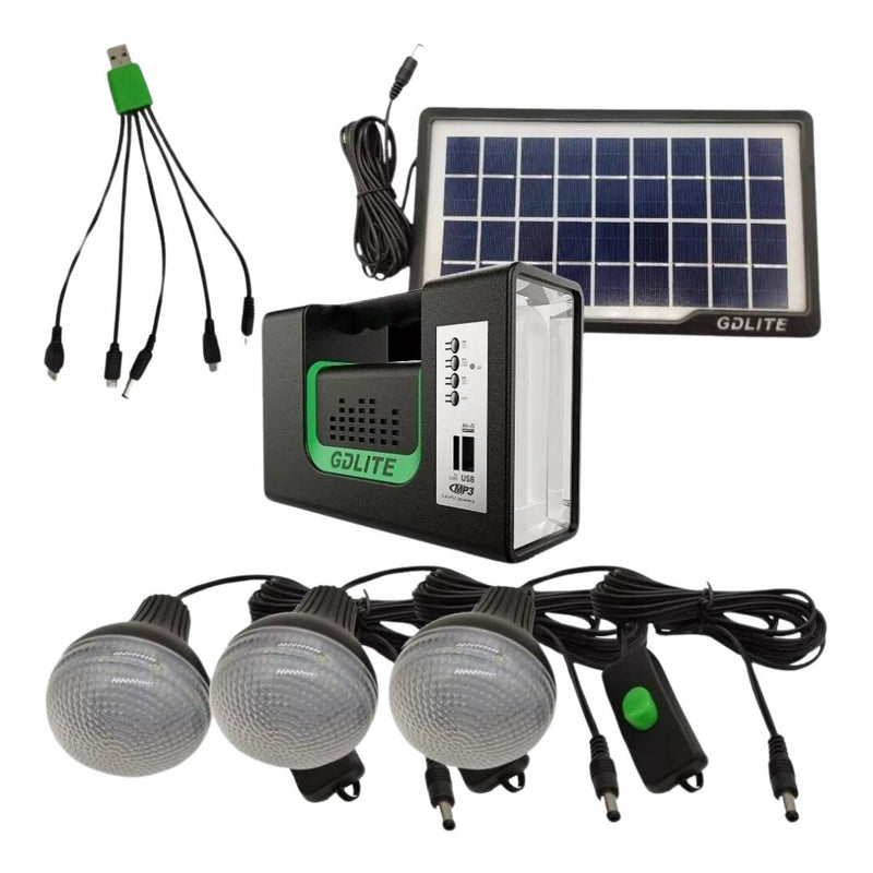 "Kit Solar GD Lite 10: Energía Portátil" + 3 Bombillos + Linterna + Radio Herramientas Tienda Núcleo 
