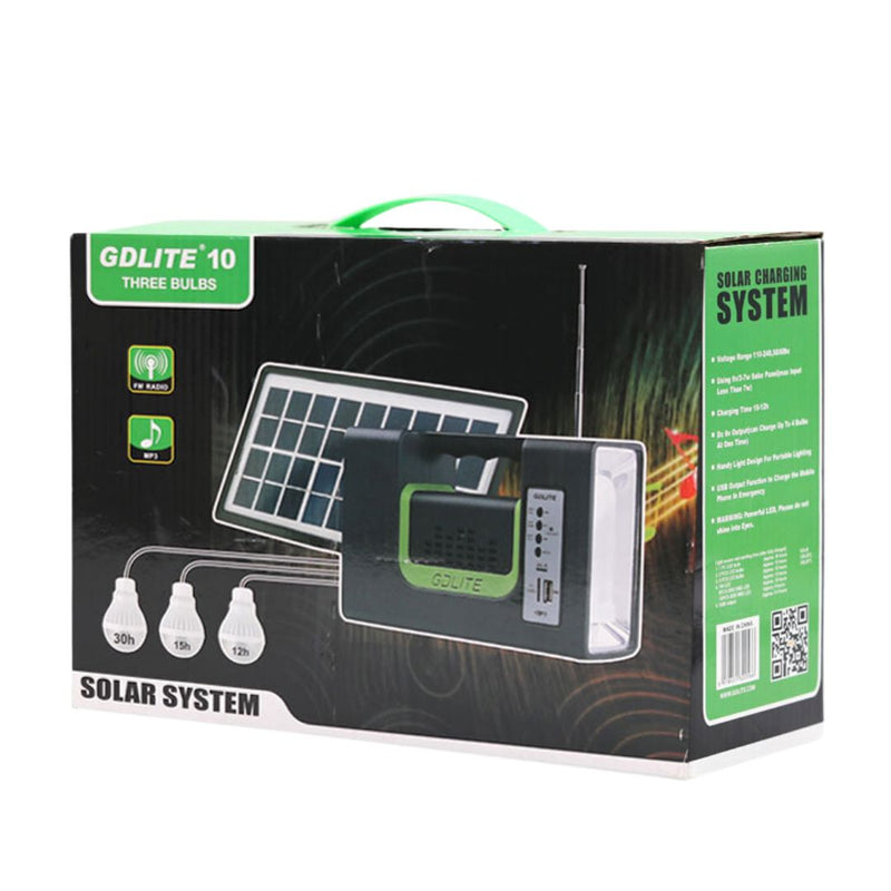 "Kit Solar GD Lite 10: Energía Portátil" + 3 Bombillos + Linterna + Radio Herramientas Tienda Núcleo 
